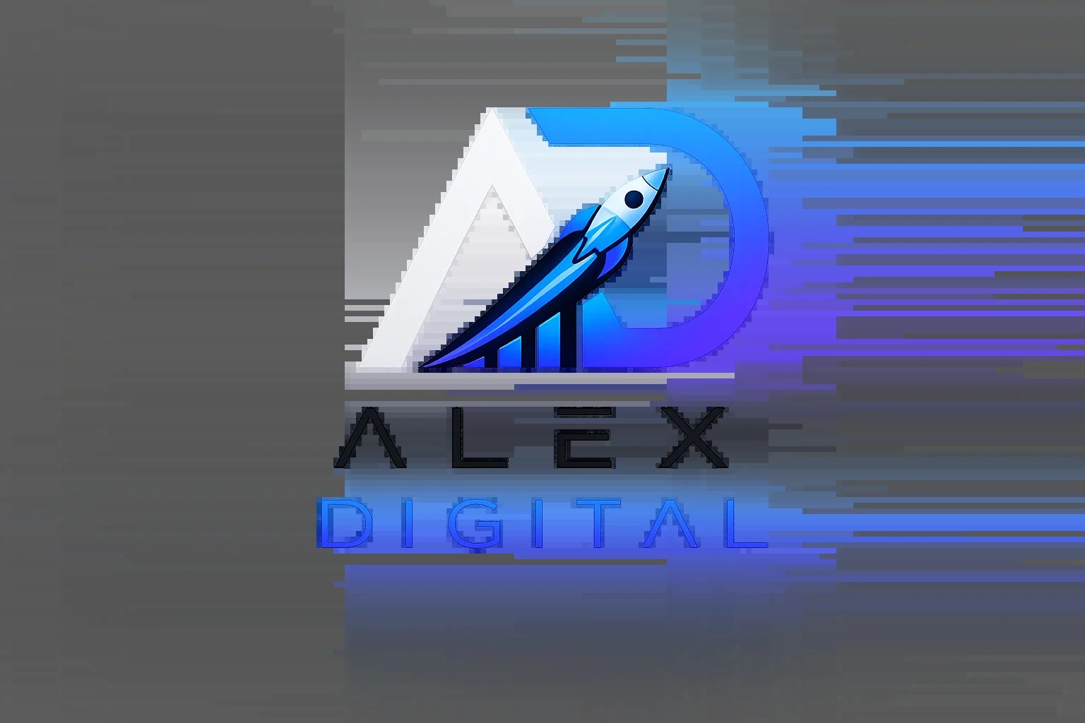 AD Digital logo with white letter A, blue letter D, upward arrow, and bar chart on matrix background